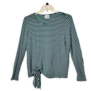 Anthropologie T.la | Barela Green Striped Side Striped Long Sleeve Top, Large